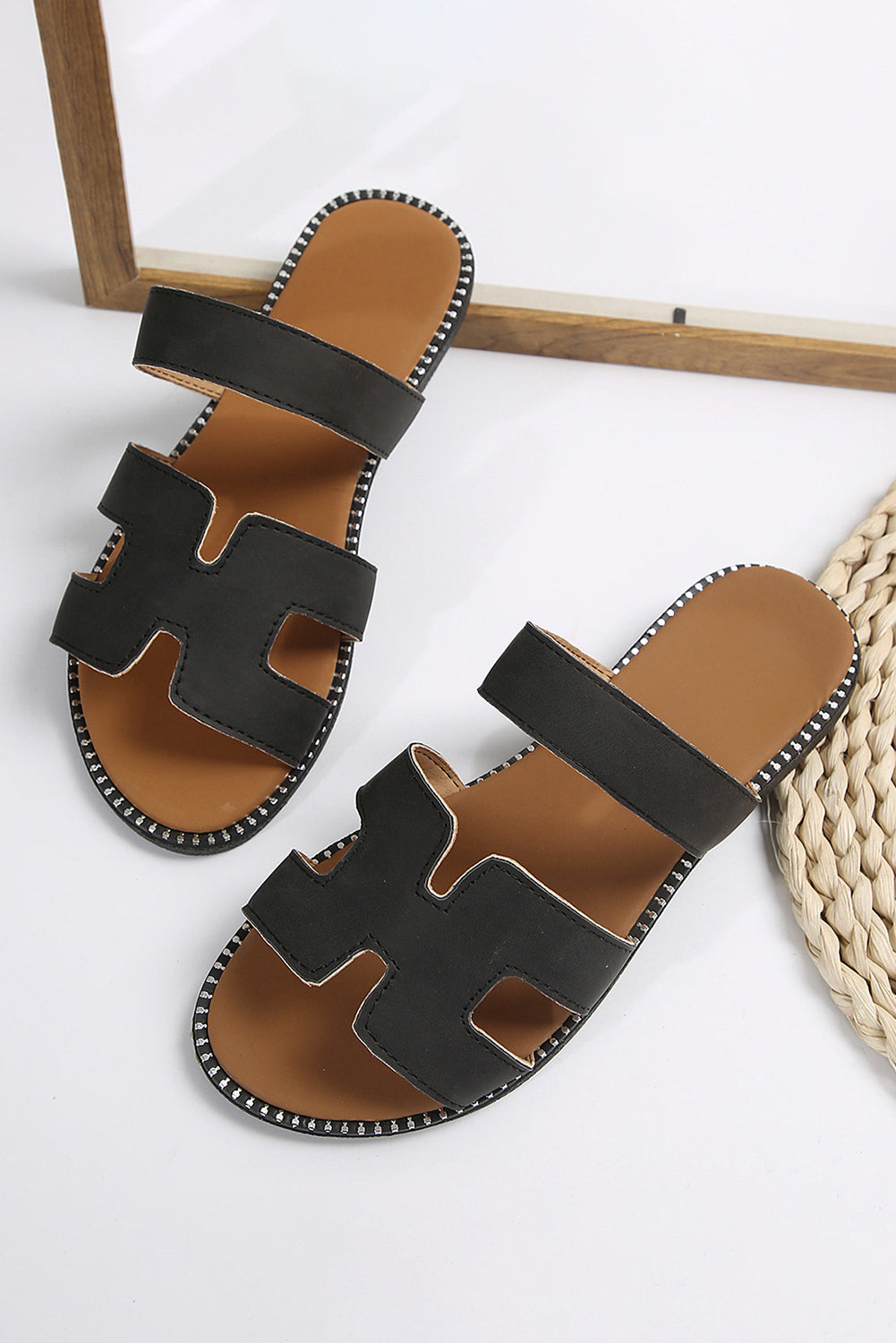 Black Cut Out Leather Sandles