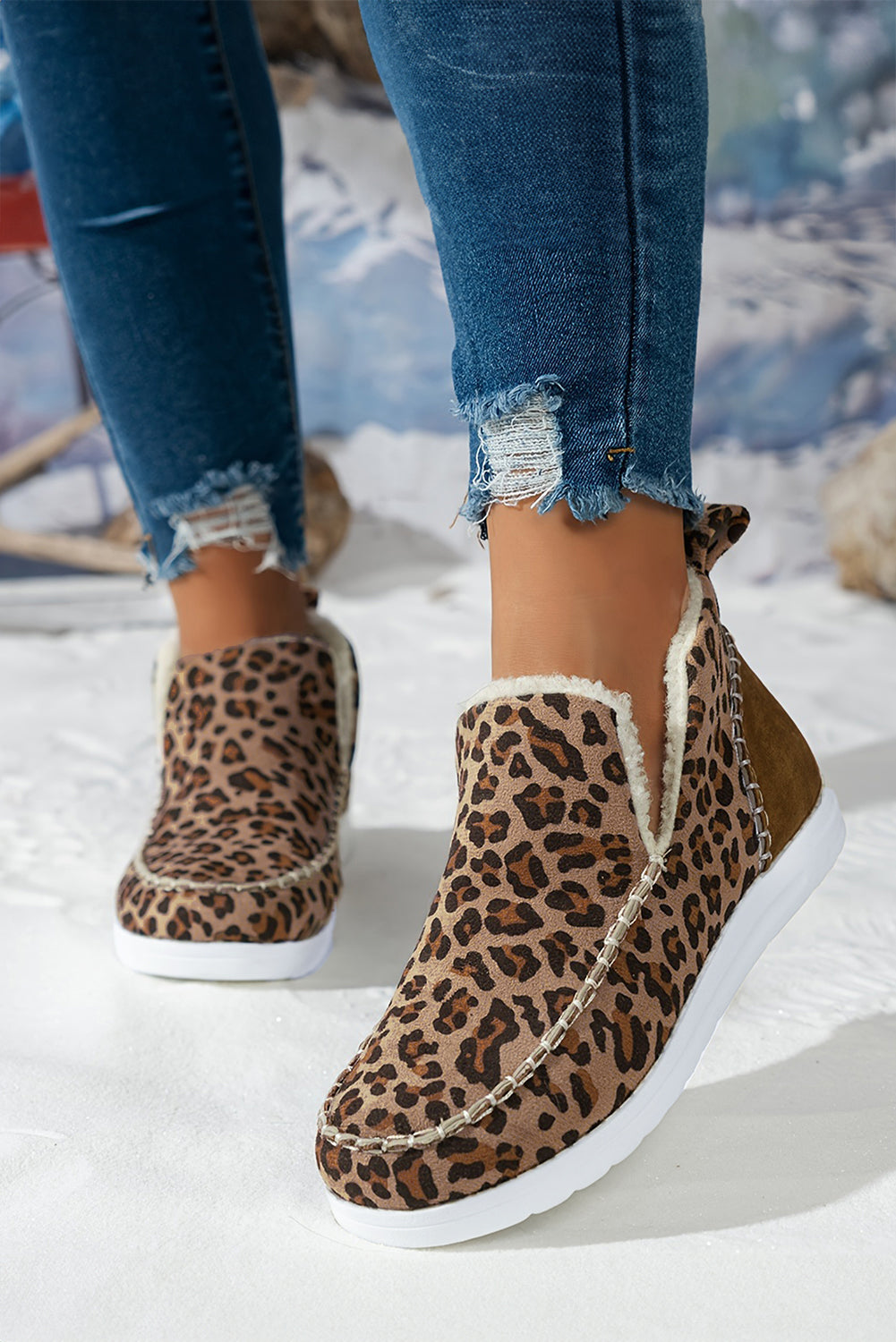 Brown Leopard Print Winter Snow Boots