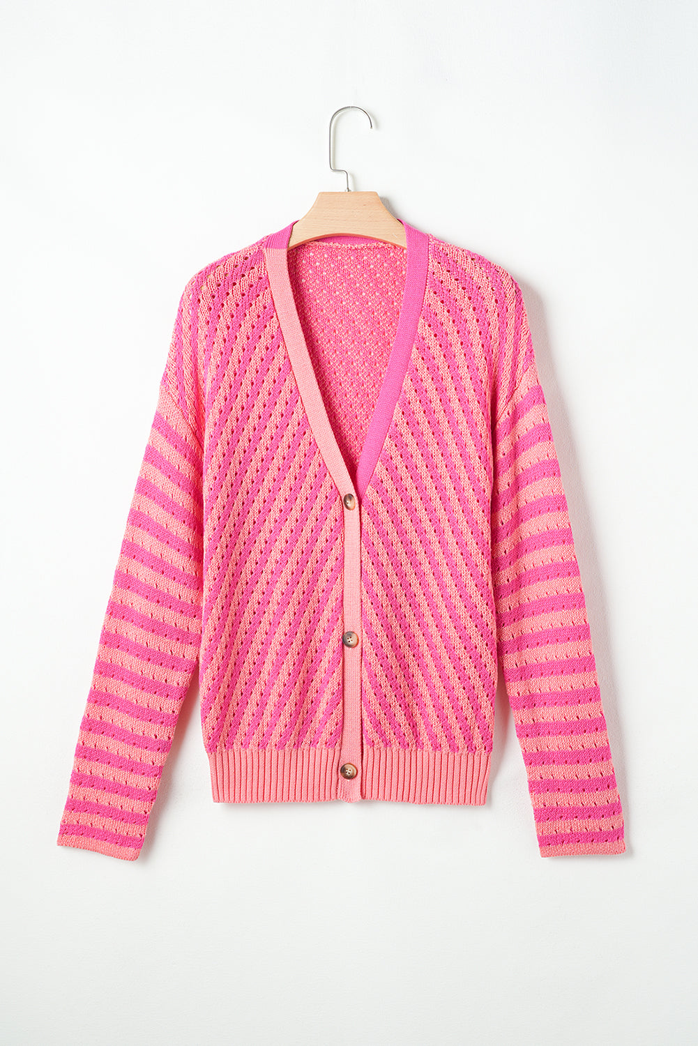 Pink Striped Buttoned Cardigan