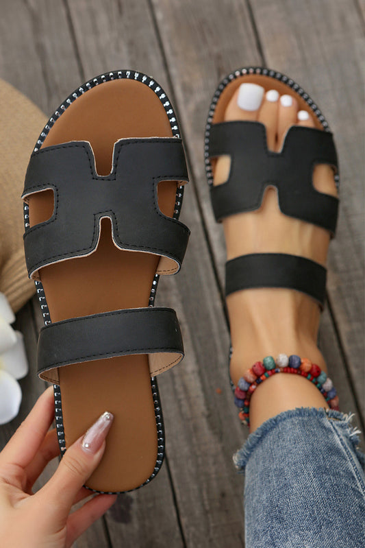 Black Cut Out Leather Sandles