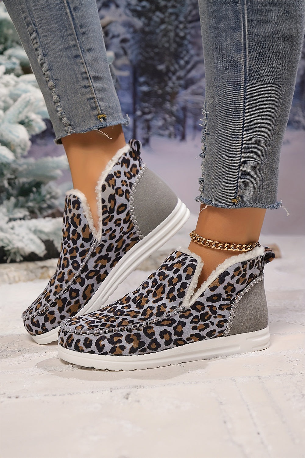 Brown Leopard Print Winter Snow Boots