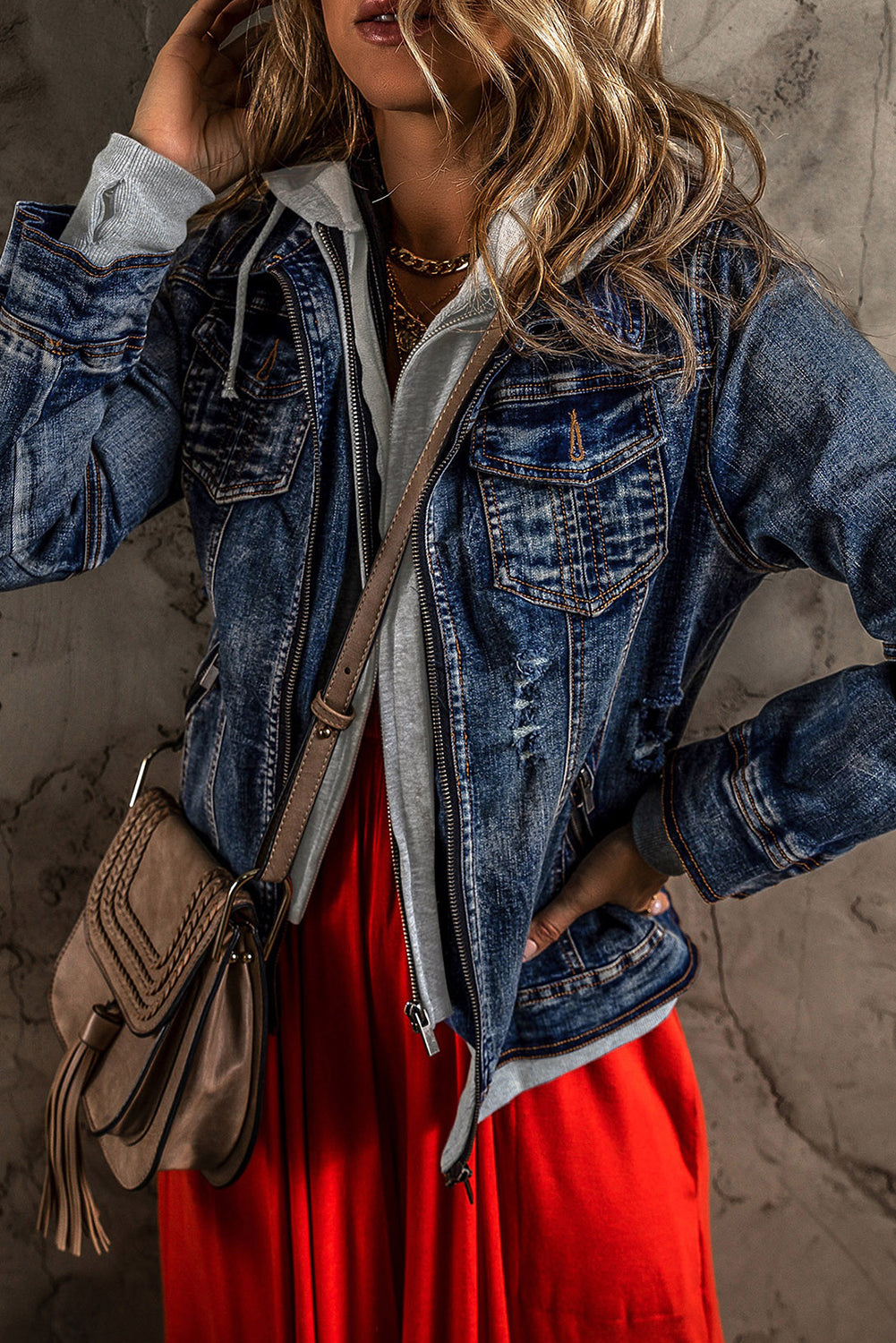 Distressed Hooded Denim Jacket