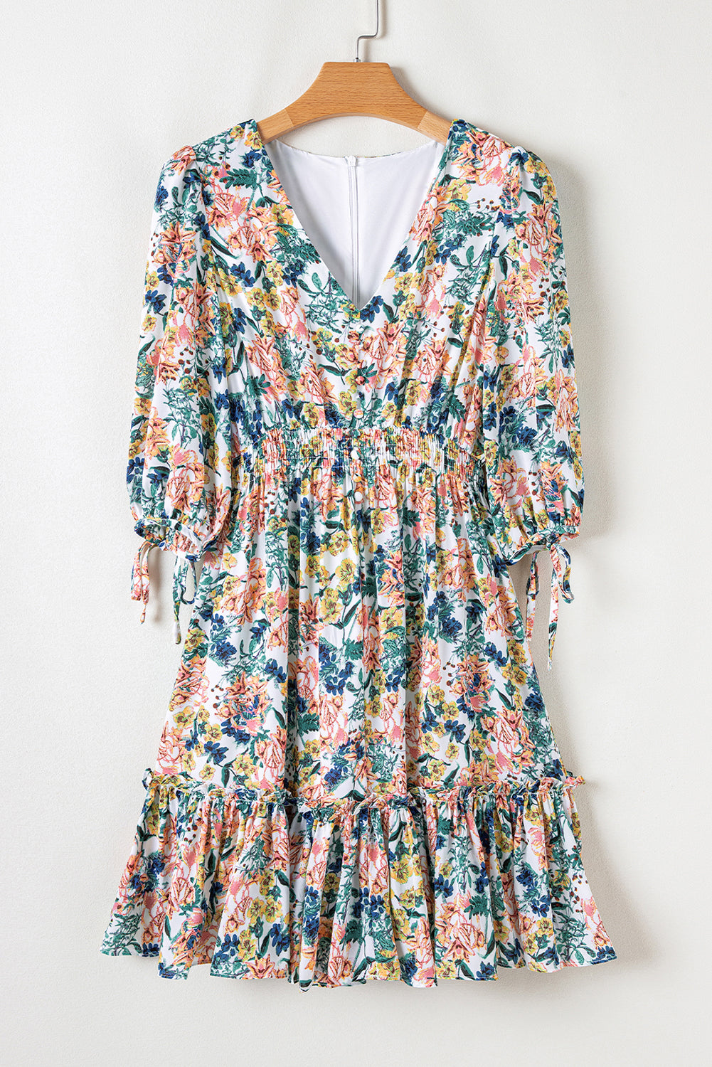 Sky Blue Floral Ruffled Dress