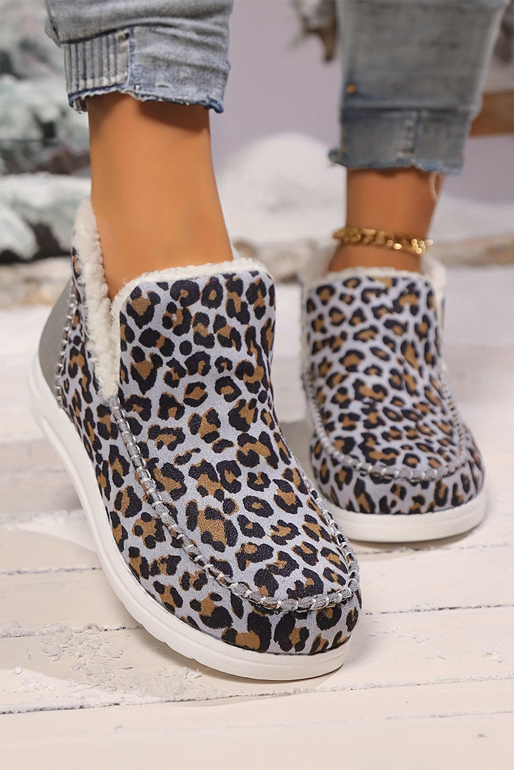 Brown Leopard Print Winter Snow Boots