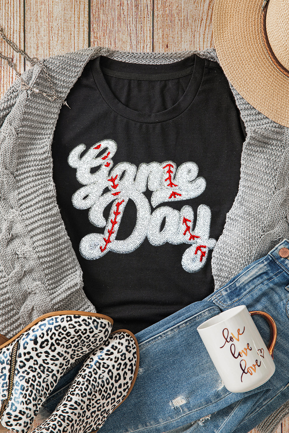 Black Game Day Baseball Tee