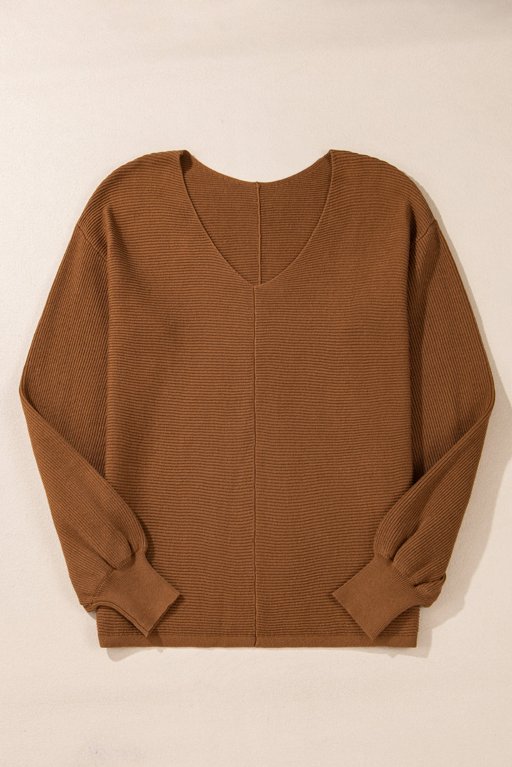 Camel Ribbed Knit Loose Fit Sweater