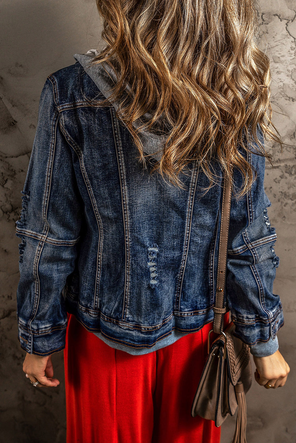 Distressed Hooded Denim Jacket