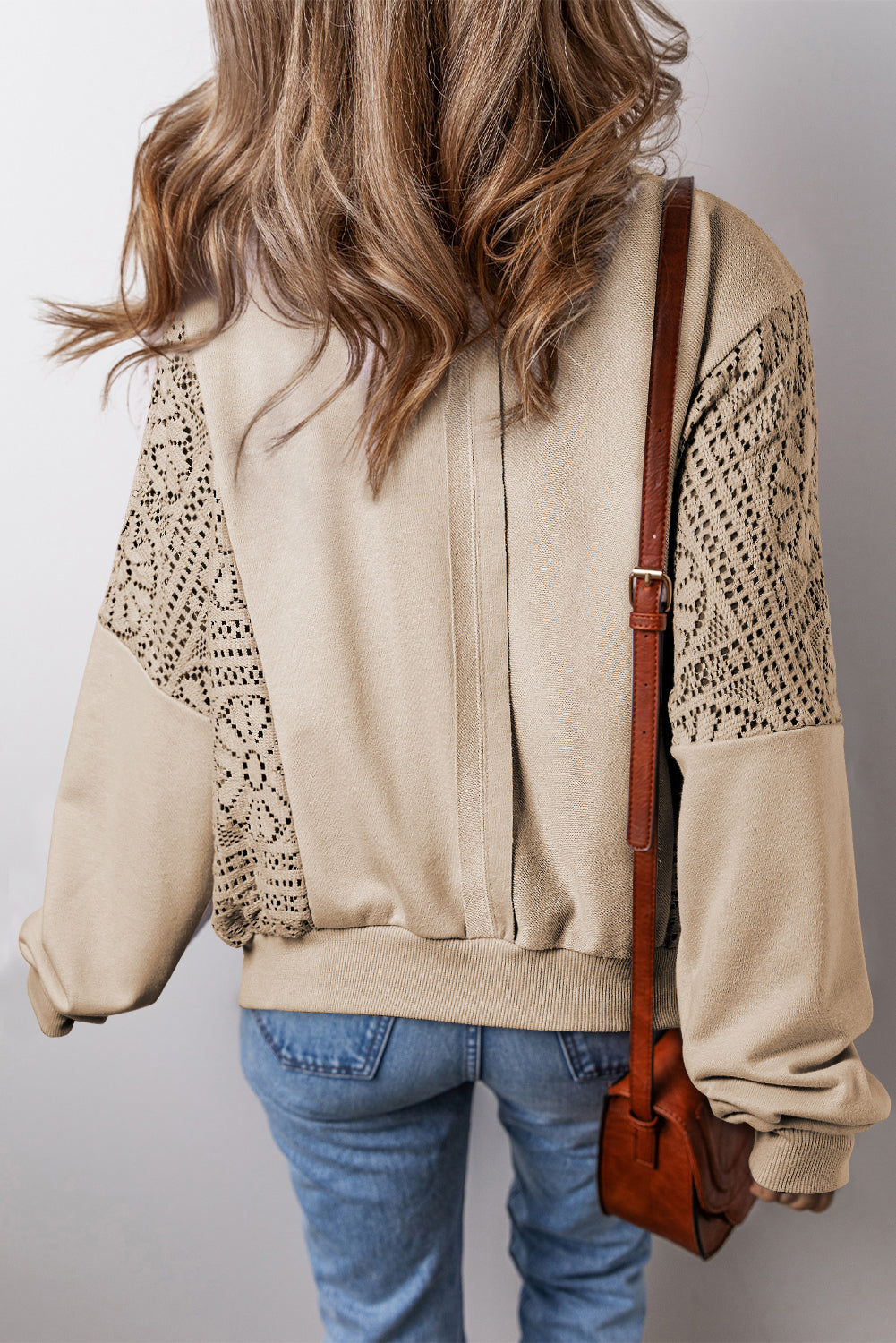 Knit Crochet Ribbed Trim Sweatshirt