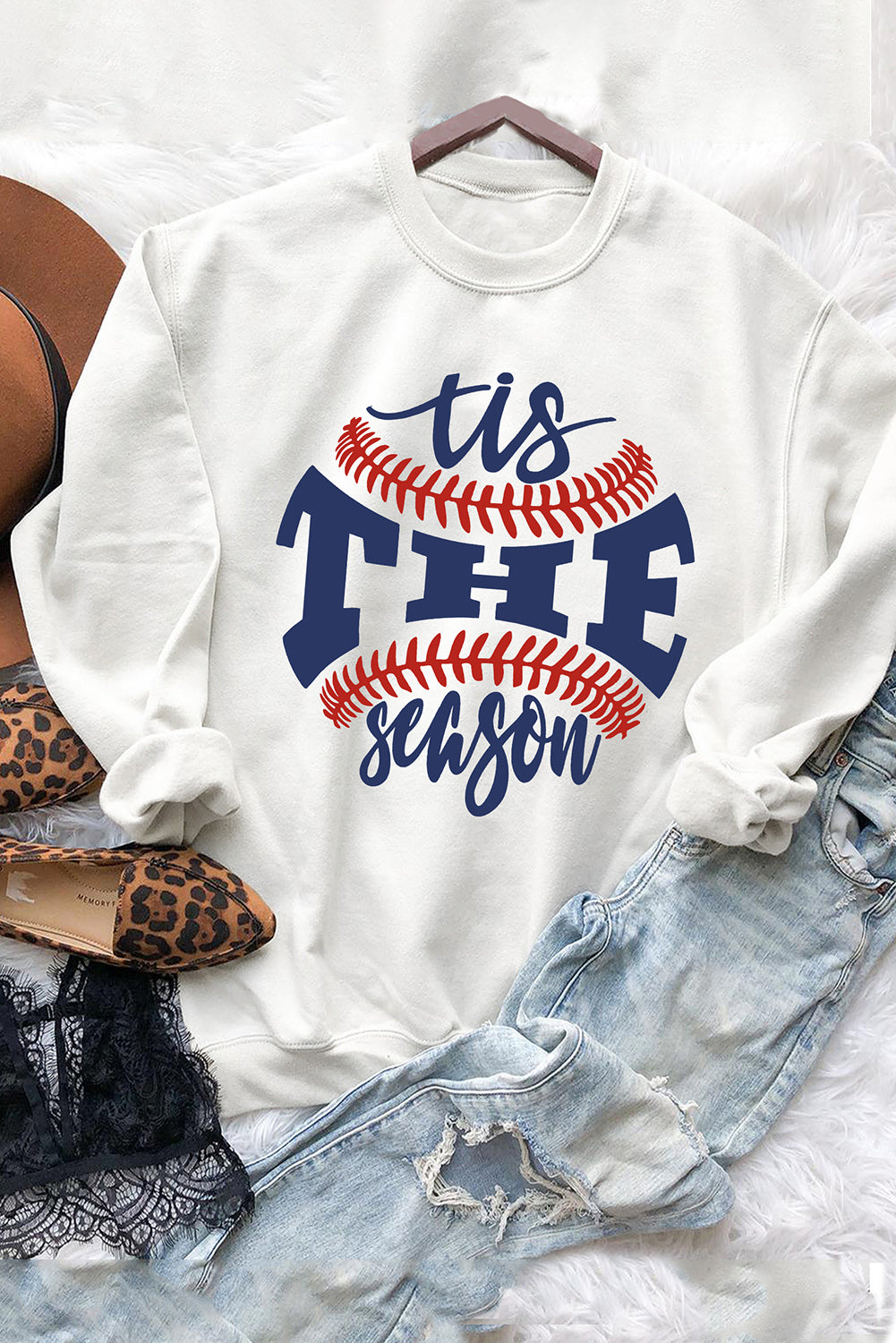 White Casual Baseball Graphic Sweatshirt