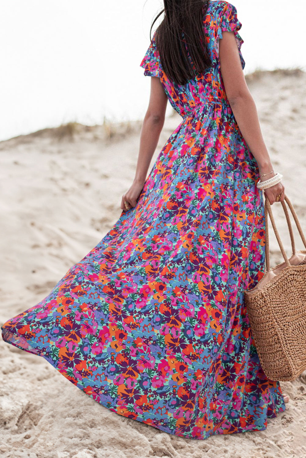 Blue Floral Print Maxi Dress