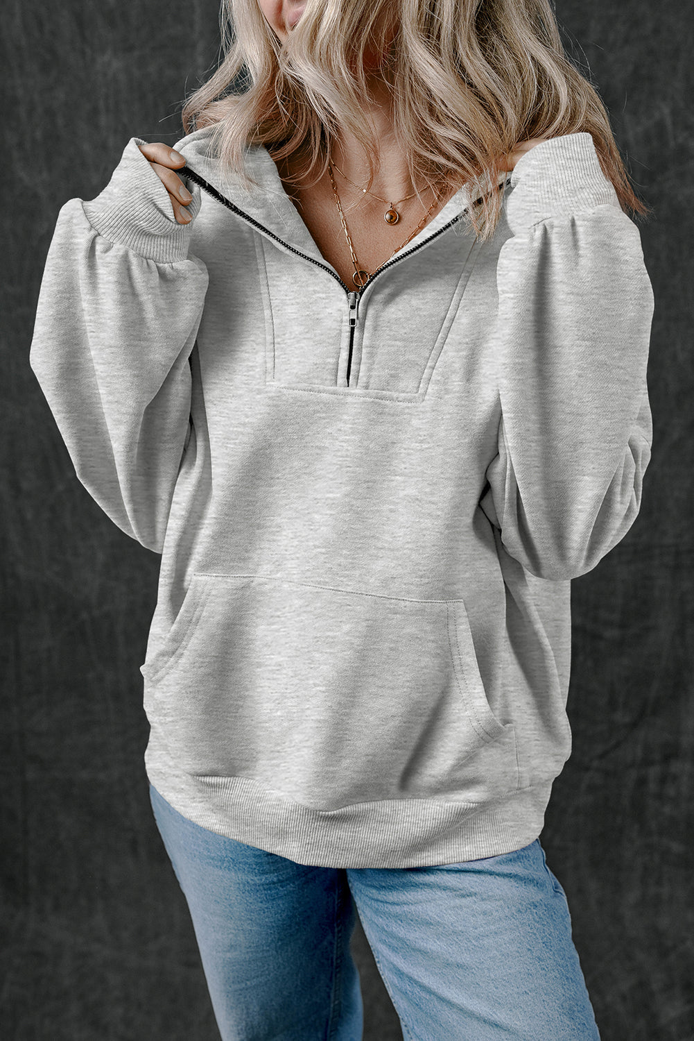 Zip-up Kangaroo Pocket Sweatshirt