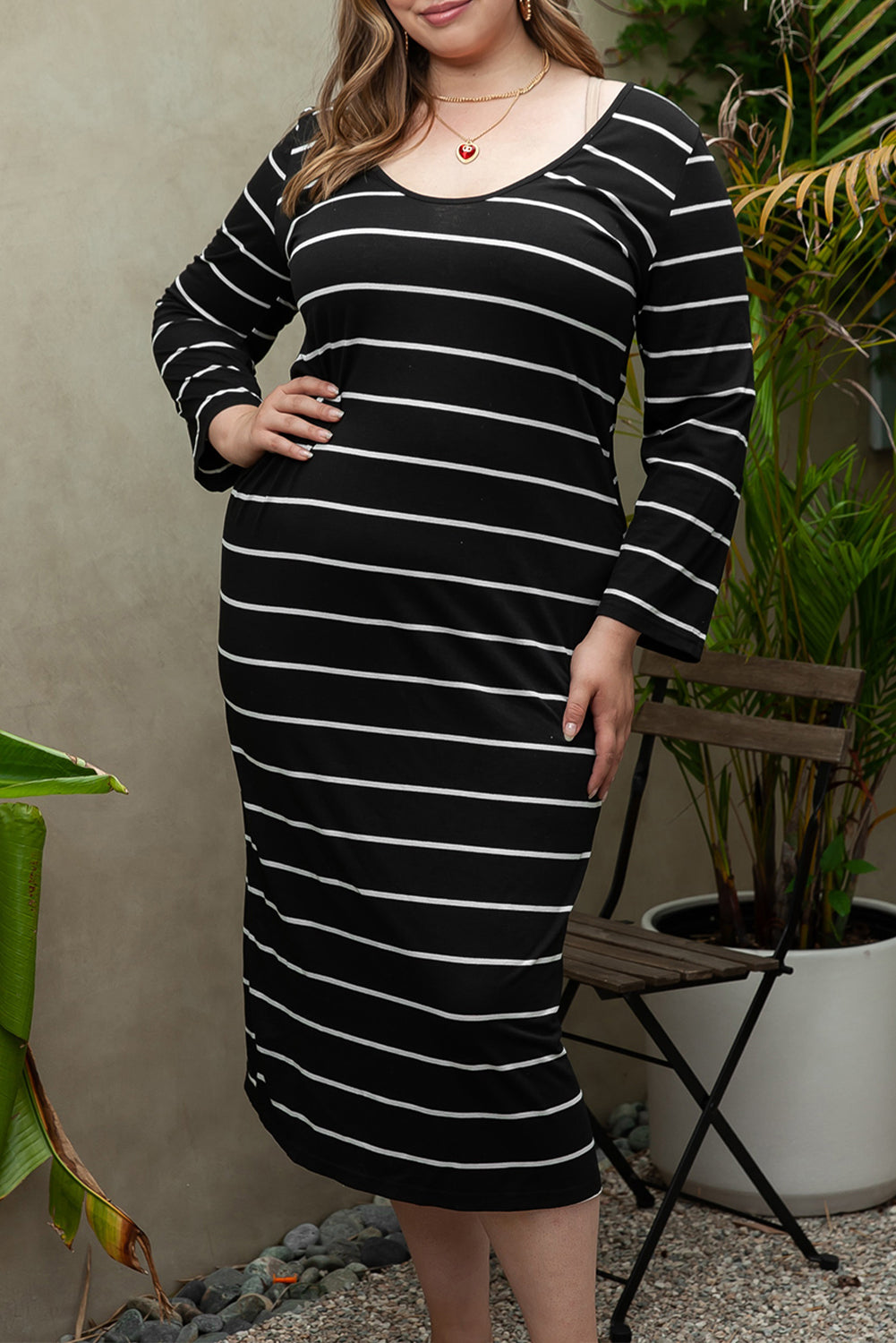 Black Plus Size Striped Dress