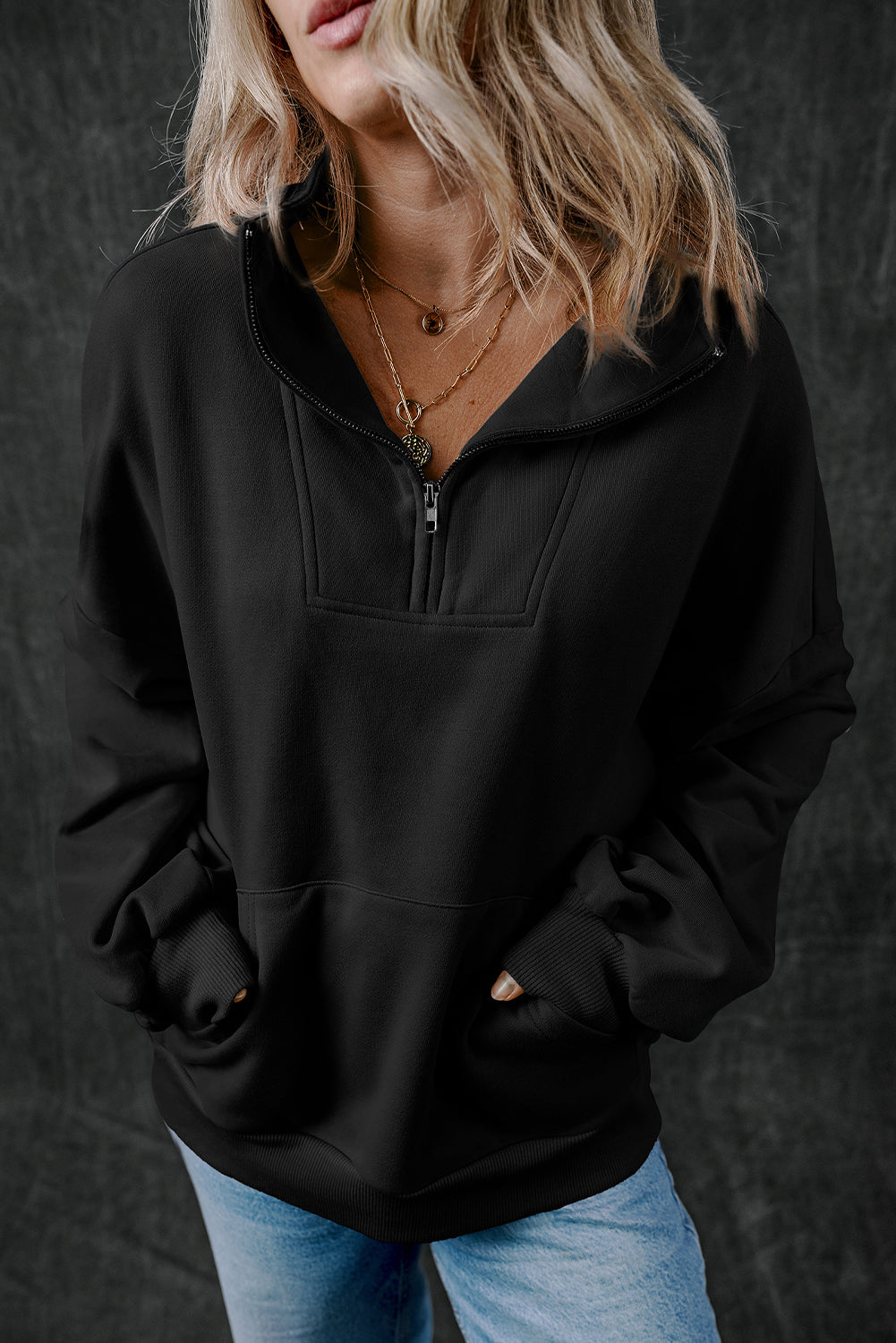 Zip-up Kangaroo Pocket Sweatshirt