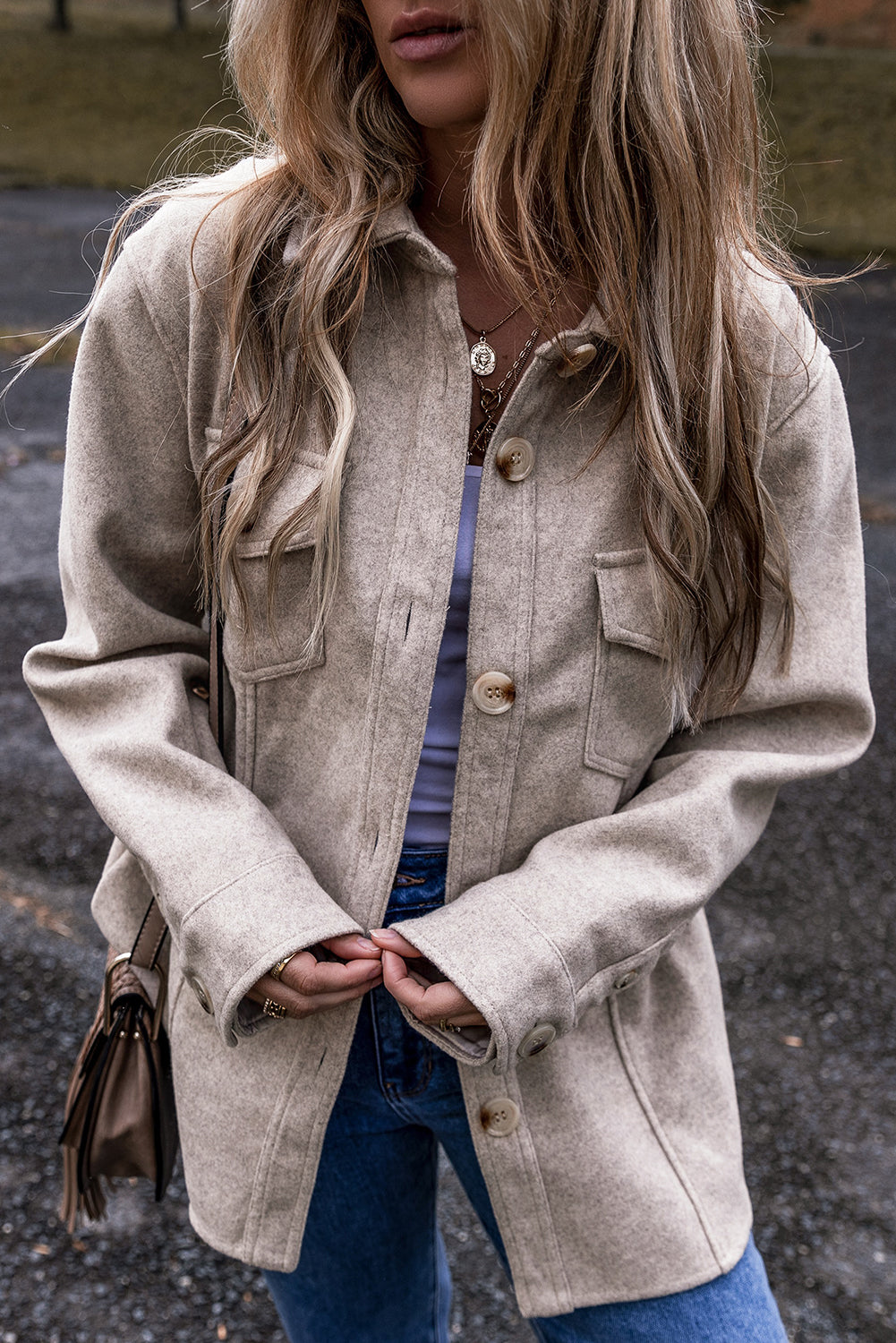 Light Grey Buttoned Shacket