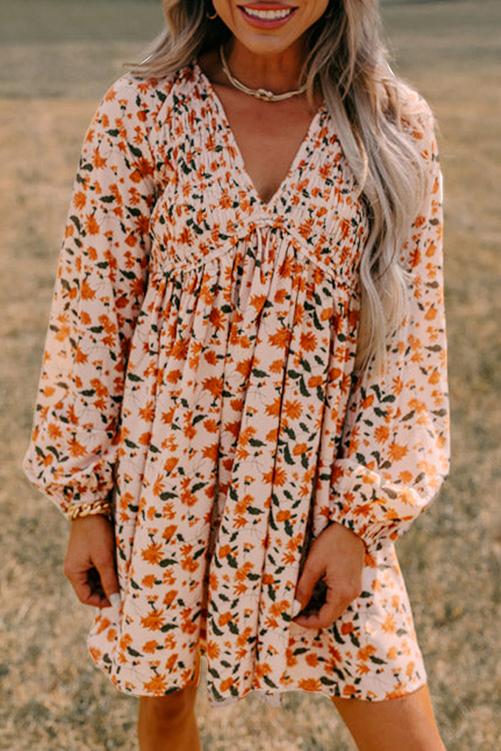 Beige Floral Dress