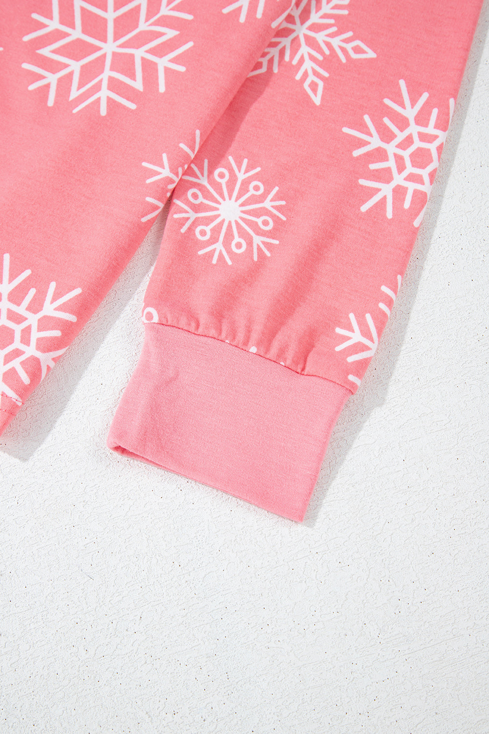 Pink Christmas Snowflake Print Two Piece Loungewear