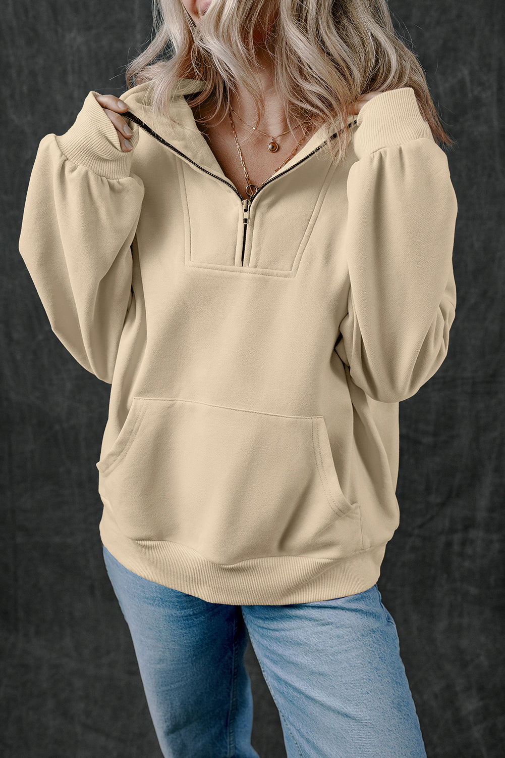 Zip-up Kangaroo Pocket Sweatshirt