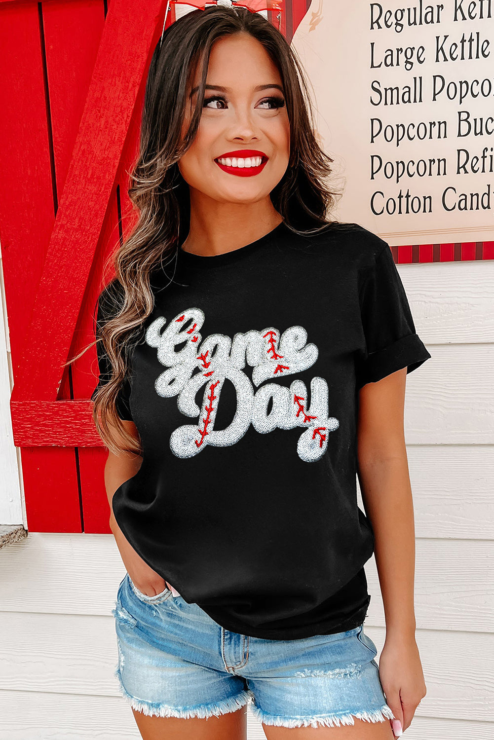 Black Game Day Baseball Tee