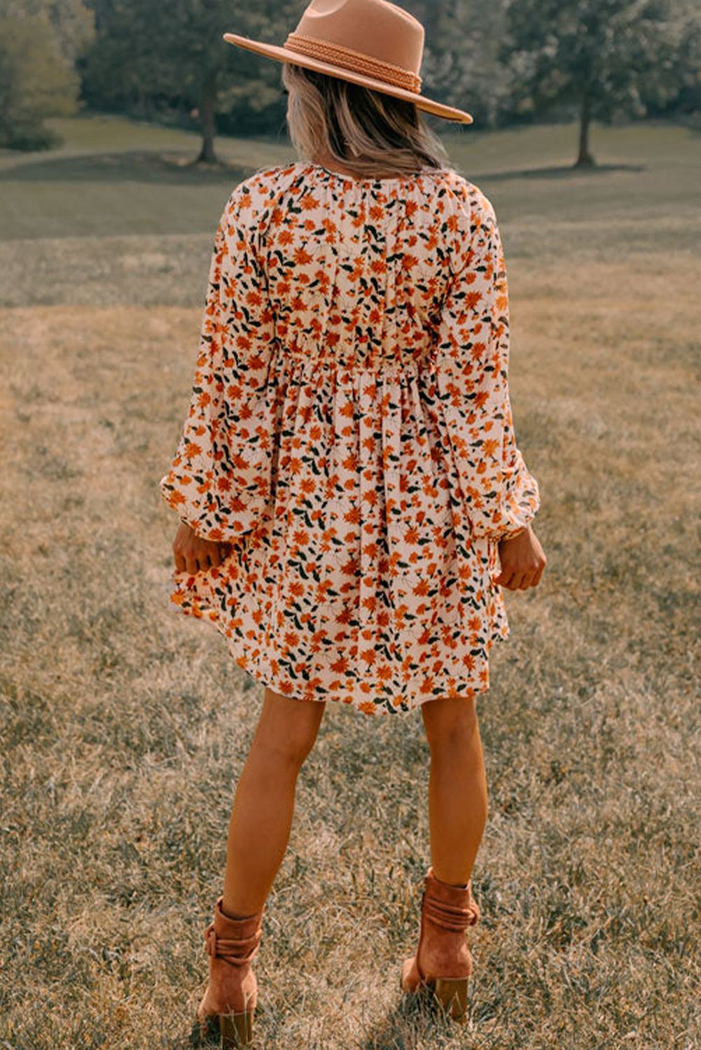 Beige Floral Dress