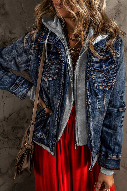 Distressed Hooded Denim Jacket