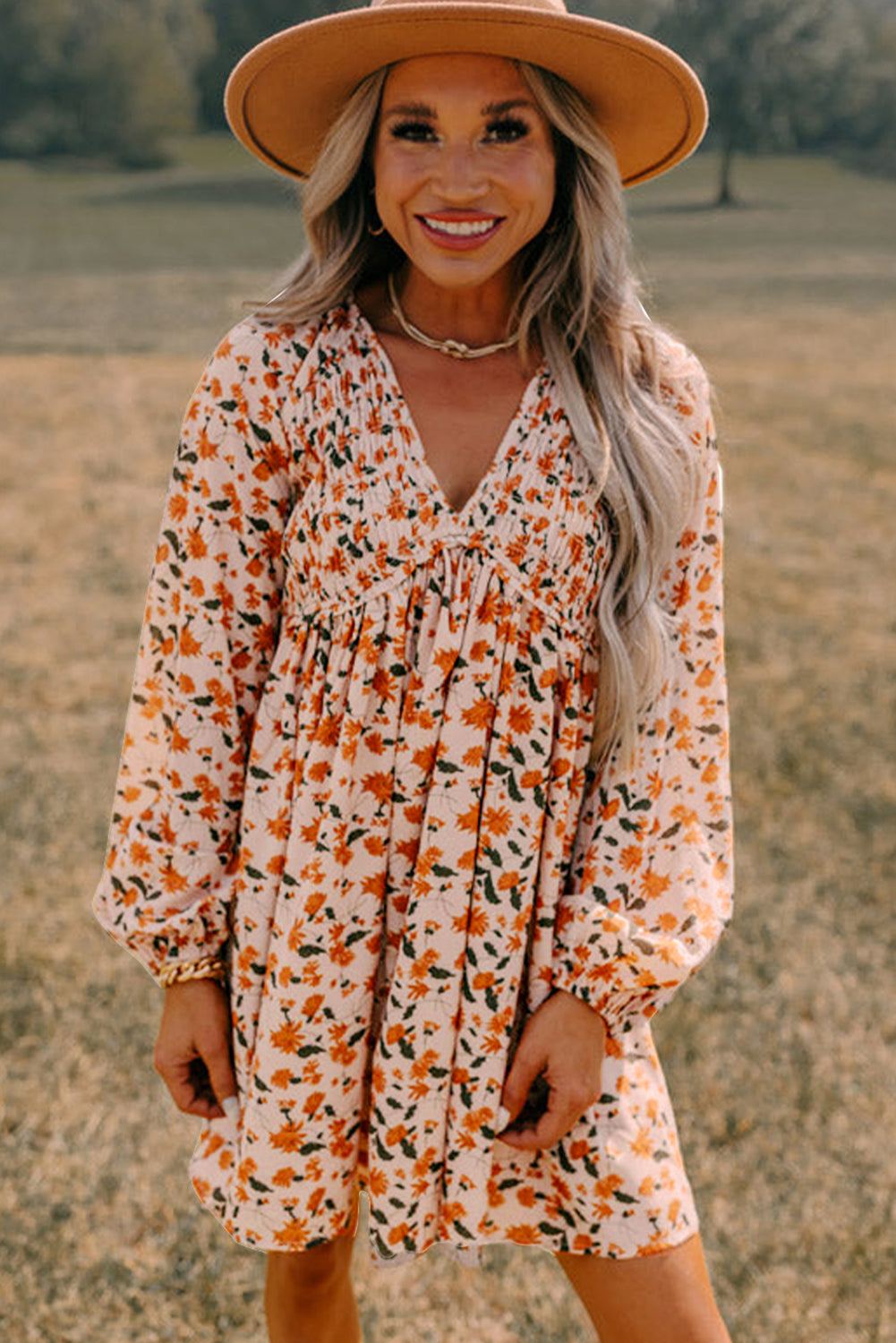 Beige Floral Dress