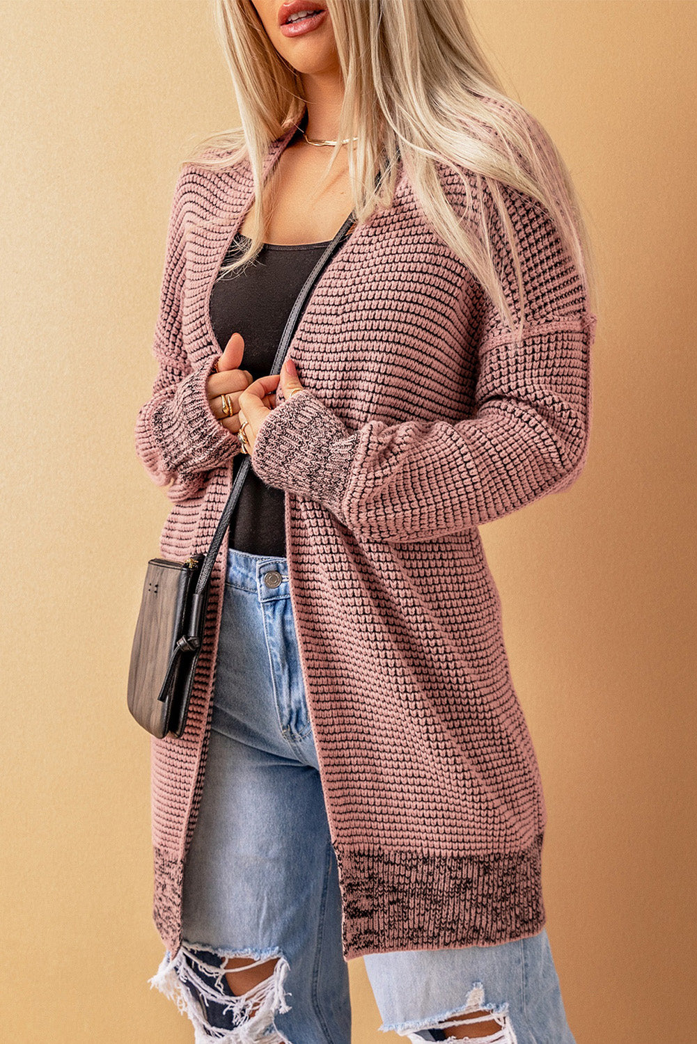 Pink Plaid Knitted Cardigan