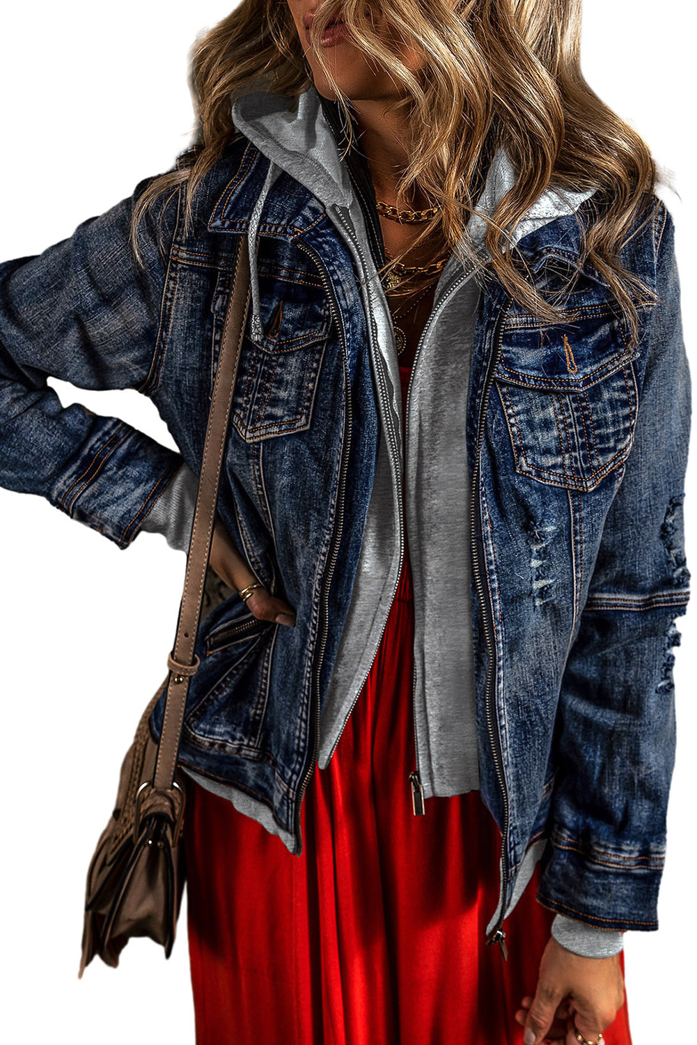 Distressed Hooded Denim Jacket