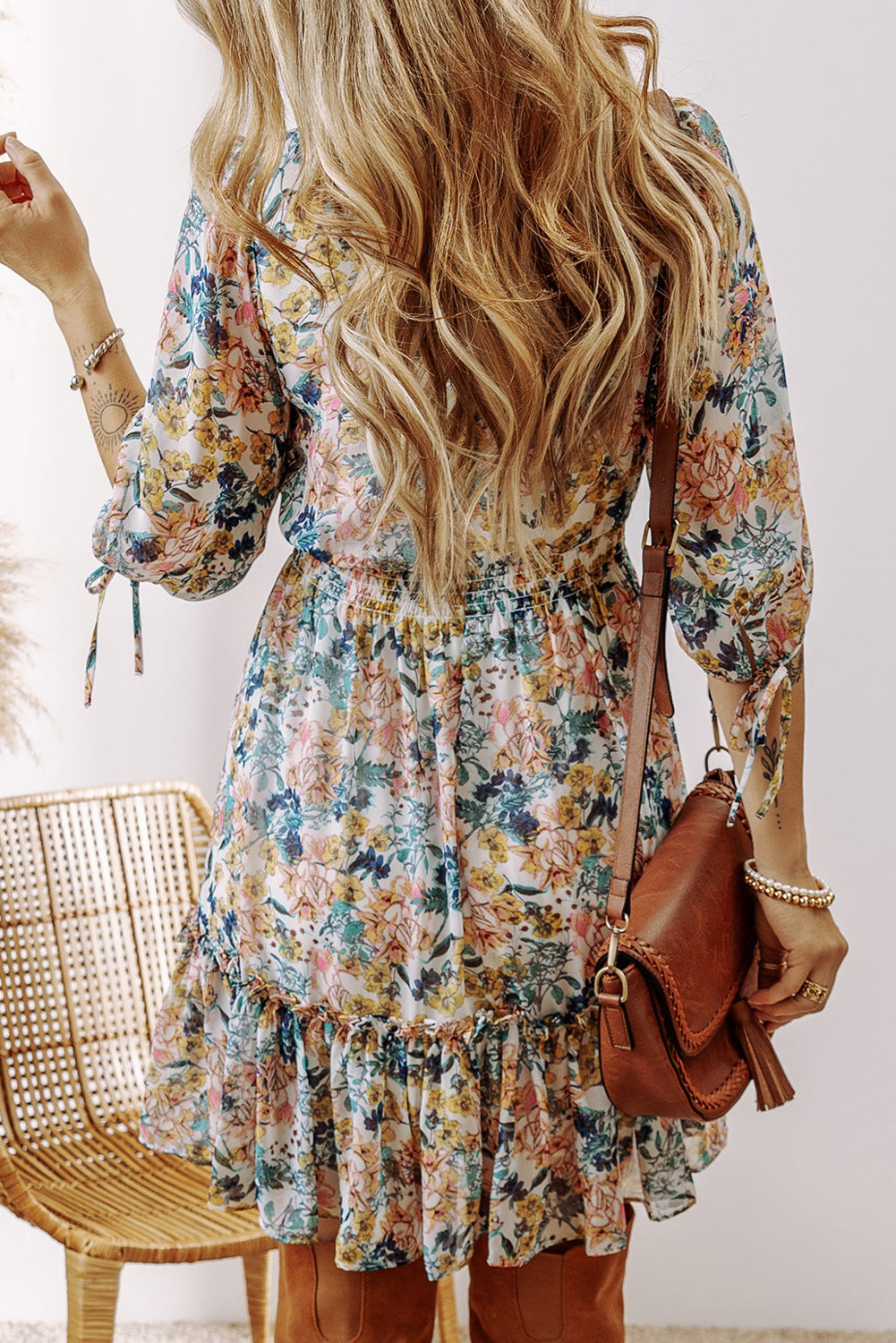 Sky Blue Floral Ruffled Dress