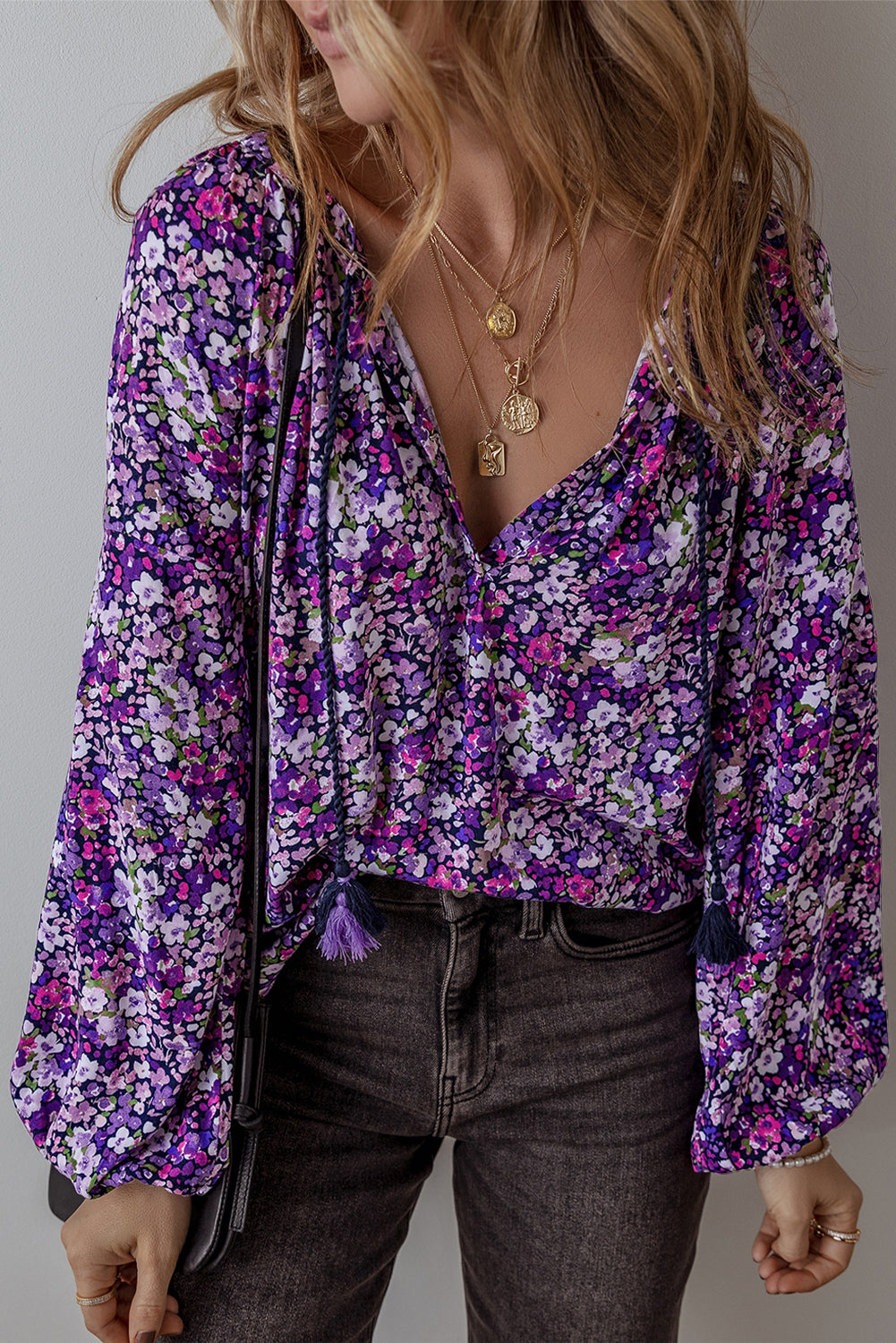 Purple Boho Flower Blouse