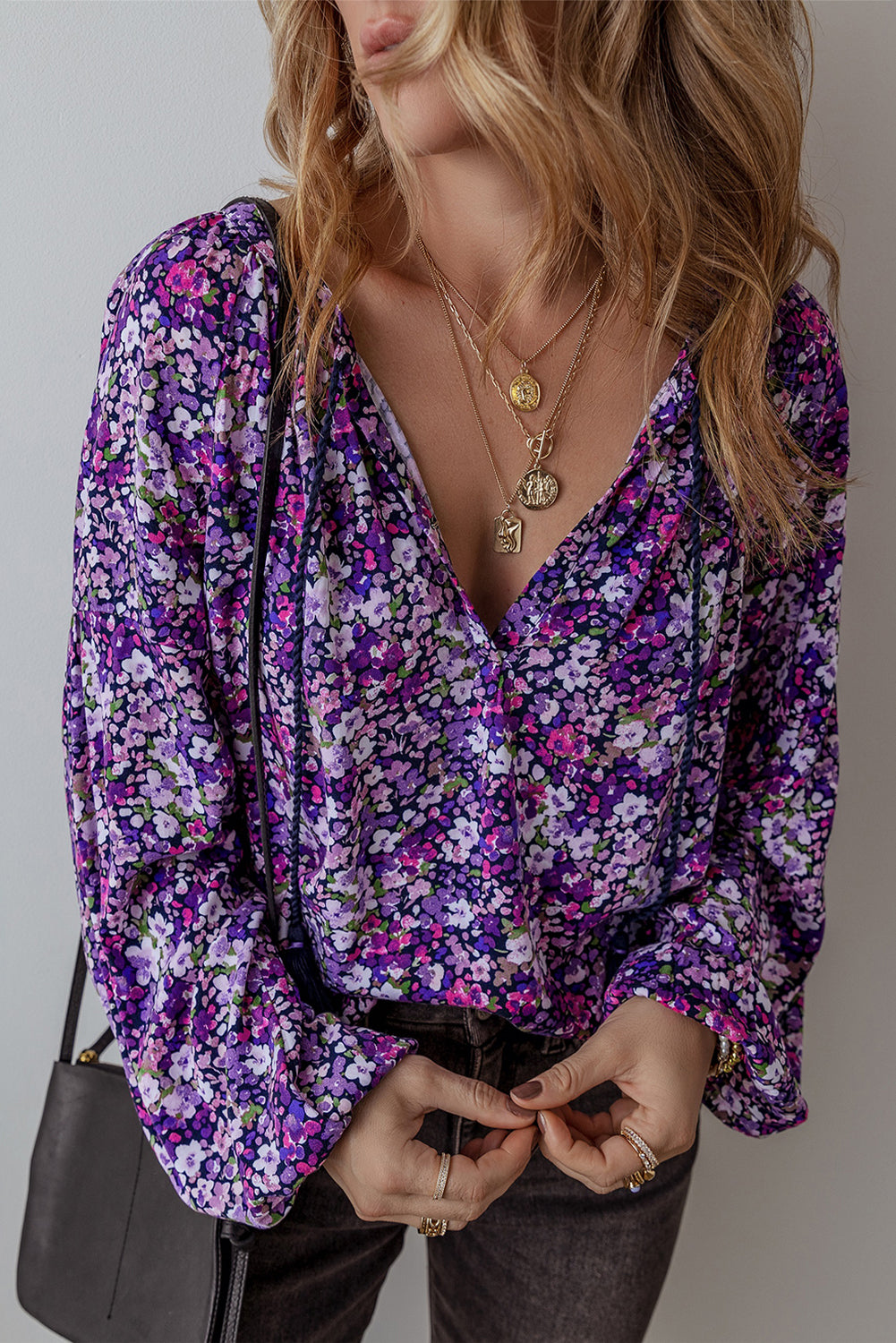 Purple Boho Flower Blouse