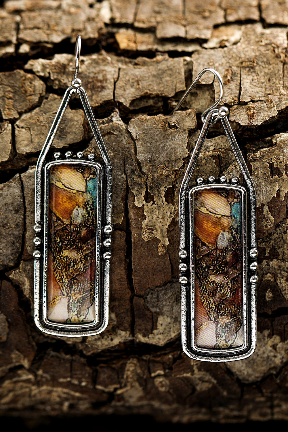 Silver Stone Inlay Earrings